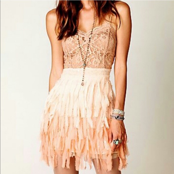 Free People Lace Sequined Ombré Feather Dress - Picture 5 of 9